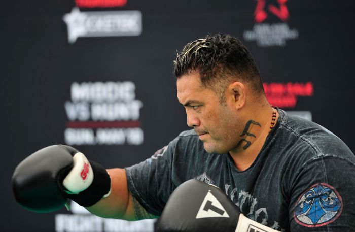 ADELAIDE, AUSTRALIA - MARCH 02: Mark Hunt of New Zealand trains during the UFC Adelaide Media Opportunity at Adelaide Entertainment Centre on March 2, 2015 in Adelaide, Australia. (Photo by David Mariuz/Getty Images)
